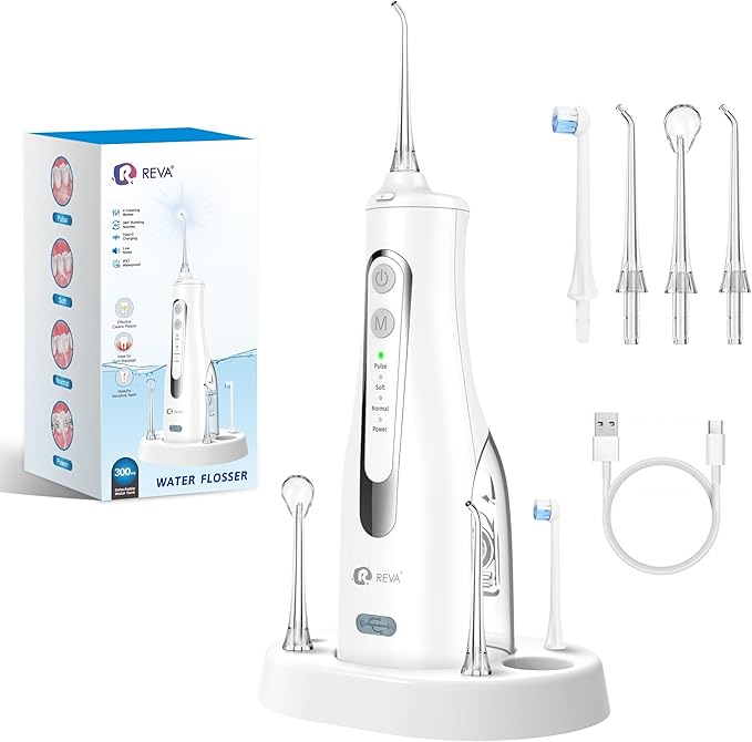 Cordless Water Flosser for Teeth, Gums & Braces – 4 Modes, 300ML Tank, 360° Nozzle, IPX7 Waterproof, USB Rechargeable 2000mAh Battery for Home & Travel (M149 Pro White)