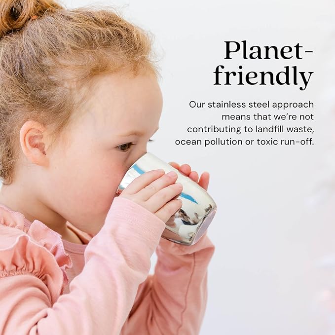 Ahimsa Stainless Steel Kids Cup, Pediatrician Designed, Premium Polished Toddler Cups for Open Cup Training, 8oz, 100% BPA Free & Dishwasher Safe, Single Classic Silver