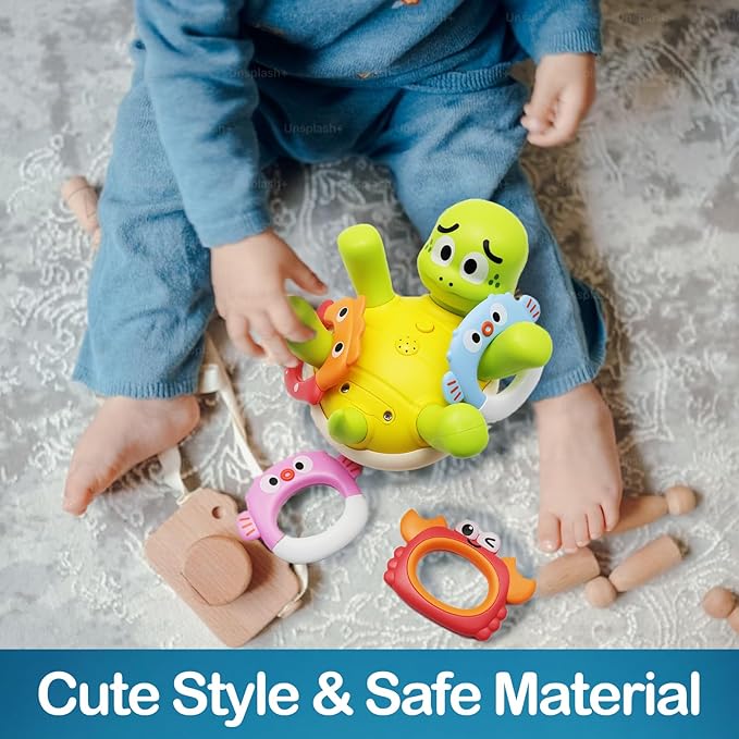 Swimming Turtles Bath Toy, Cute Baby Bath Toys with One-Touch Water Spray Button, Rechargeable Pool Bath Toys for Kids Ages 1-3, Toddler Bathtub Toys with 5 Rings, Water Toys for Toddlers 1-3 Gift