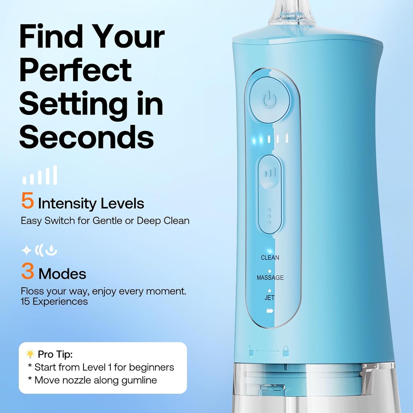 Bitvae Water Dental Flosser Teeth Picks, Cordless Portable Oral Irrigator, Powerful and Rechargeable Oral Irrigator, Brace Care, IPX7 Waterproof Water Dental Picks for Cleaning, Sky Blue