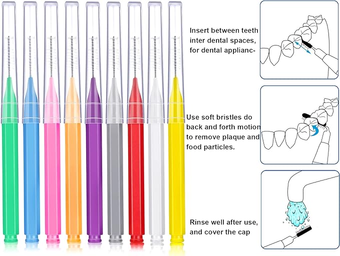 Patelai 100 Pieces Braces Brush for Cleaner Interdental Brush Toothpick Dental Tooth Flossing Head Oral Dental Hygiene Flosser Toothpick Cleaners Tooth Cleaning Tool(Mixed Colors,Mixed Sizes)