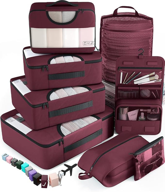 Veken 8 Set Packing Cubes for Travel Essentials, Christmas Gifts, Suitcase Organizer Bags in 4 Sizes, Carry-On Luggage Accessories with Large Laundry & Hanging Toiletry Bag, Must-Have for Airplane