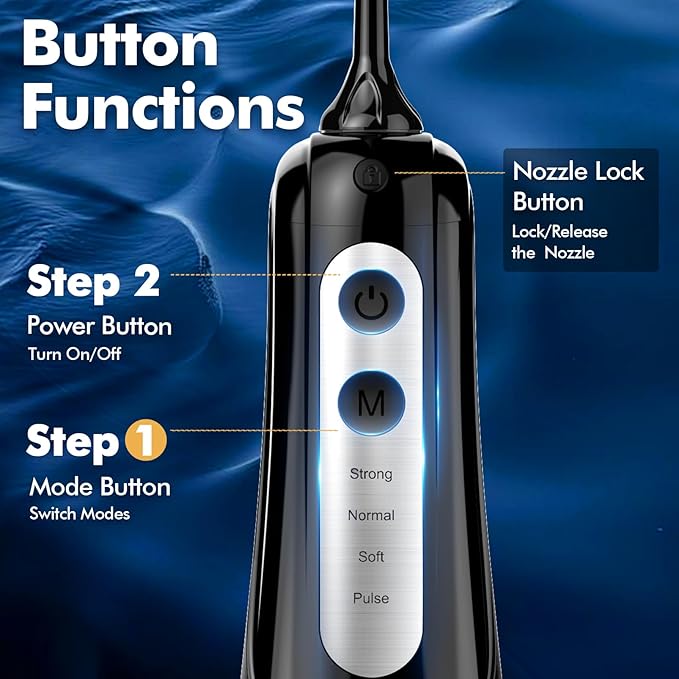 Cordless Water Dental Flosser for Teeth, with 8 Jet Tips, 300ML Tank Oral Irrigator Portable with 4 Modes IPX7 Waterproof Rechargeable Water Floss for Home Travel, Adults Teeth Cleaning (Black)