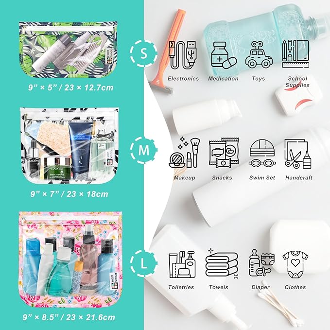 TSA Approved Toiletry Bag, Set of 3 Clear Travel Toiletry Bag Quart Size Zipper Travel Pouch, Waterproof Makeup Cosmetic Bag for Women Men Kids Toiletries Carry on, Sailing