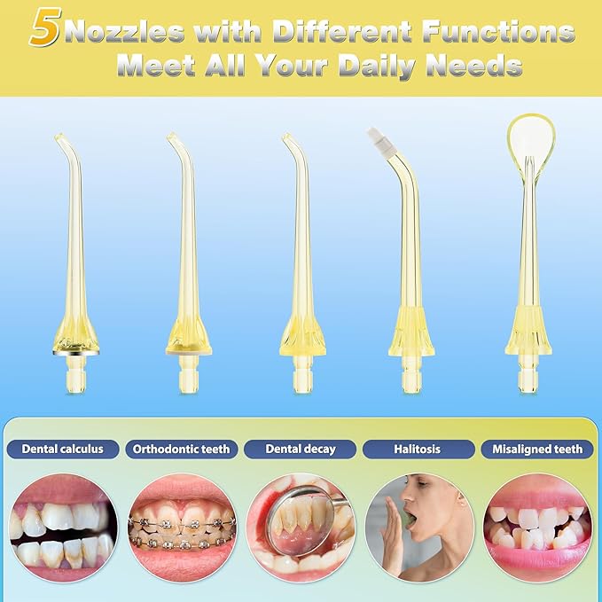 TOVENDOR Electric Water Dental Flosser Teeth Pick, Cordless Flossers Oral Irrigator IPX7 Waterproof 300ML Rechargeable Travel Water Teeth Cleaner with 5 Tips for Home Braces Care Gums Deep Cleaning