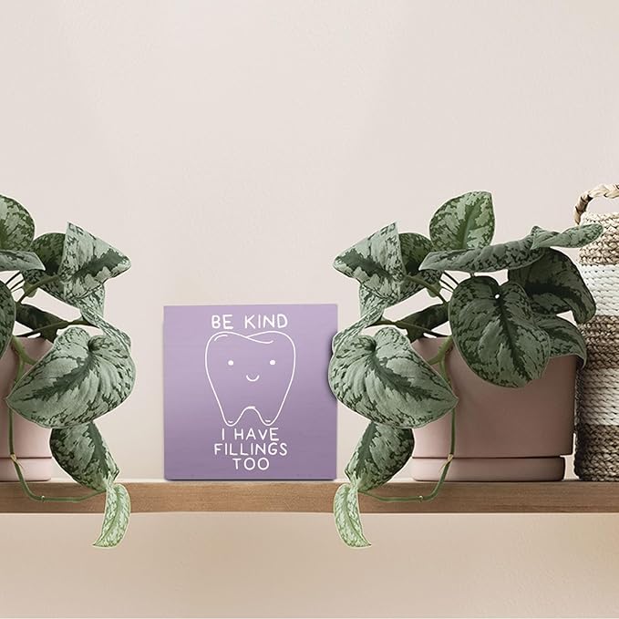 Dental Decor Wooden Signs,Purple Dental Hygienist Wooden Box Sign,Funny Dentist For Home Office Shelf Table Decor 5x5 Inches,Dental School Gift, Dentist Gifts