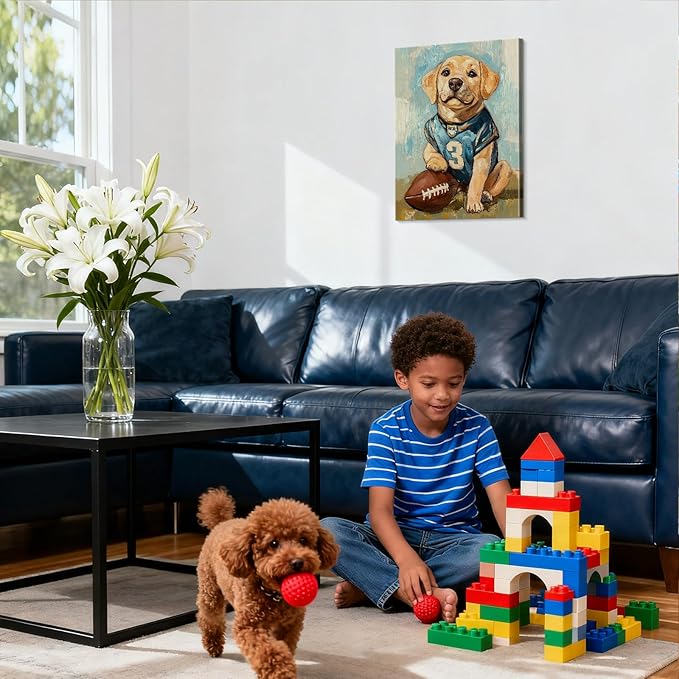 YOUHONG Animal Art Animal Canvas Wall Art Dog Poster with Inner Wooden Frame - Dog Pictures Lightweight & Easy to Hang, Sports Wall Decor for Boys Bedroom & Living Room Decoration (12x15.7 Inches)