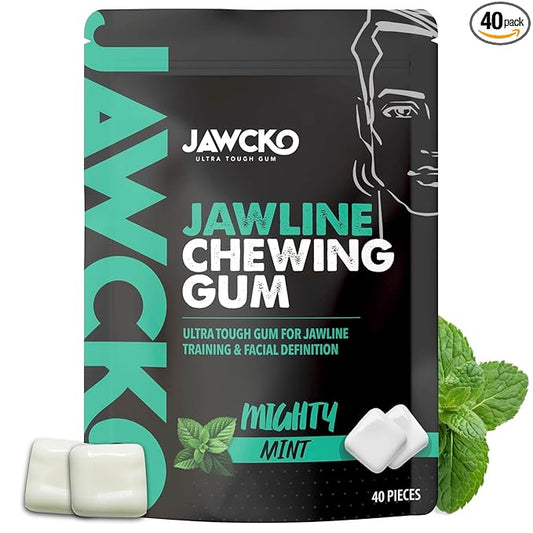 JAWCKO Ultra-tough Jawline Chewing Gum | Get a Stronger, Squarer Jawline | Mighty Mint Jaw Training Hard Gum | Chisel, Sculpt, Tone your Jaw | 15X Hardness | Facial Fitness Mewing Gum | 40 Pieces/Pack