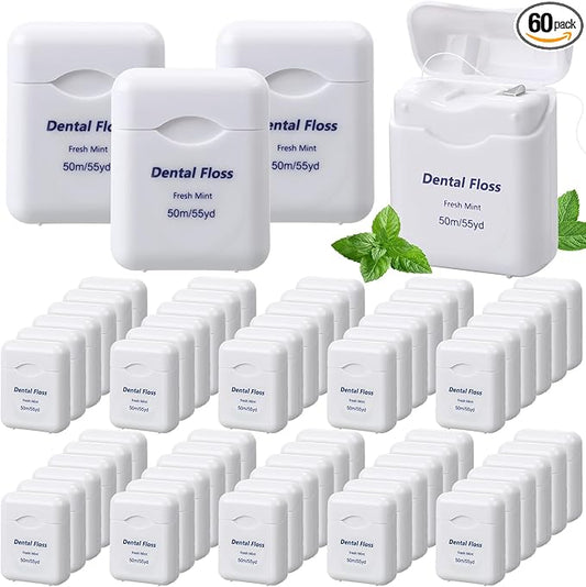 Mimorou 60 Pack Dental Floss Bulk Mint Flavored 50m Each Travel Dental Floss Oral Care for Teeth and Gum Protection(White)