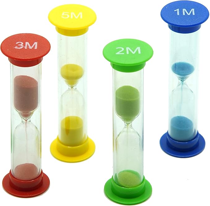 Sand Timer for Kids Set of 4 Small Colorful (Multi) Hour Glass Acrylic Covered Clock 1Min 2Min 3Min 5Min for Classroom, Home & Kids Room