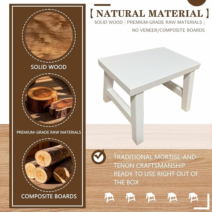 7.5'' Wooden Step Stools(2 Pack), Preassembled Kids Step Stool with Anti-Slip Bottom, for Toilet Potty Training, Bathroom Sink, Toddler Shower, Kitchen Counter(White)