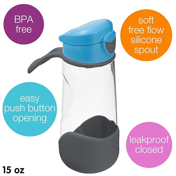 b.box 15 oz Sport Spout Kids Water Bottle for School, Sports, Travel, Daycare. Leakproof, Spill Proof, Dishwasher Safe. Easy Grip Triangle Shape, Durable Tritan Material. BPA Free.