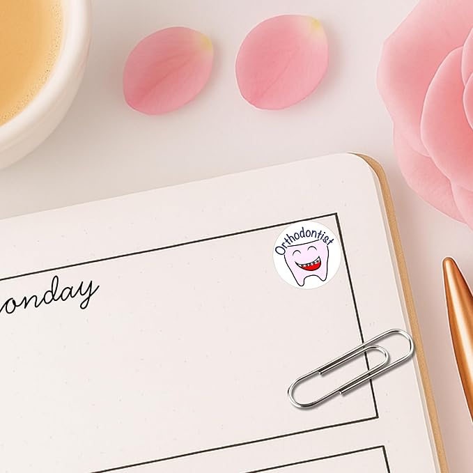 Ortho Appointment Planner Sticker / 54 Fun Vinyl Stickers (1/2”) / Orthodontist Dentist Braces/Health Wellness Essential Productivity Life/Bullet Bujo Journal (1 Sheet, Tooth, Matte Vinyl)