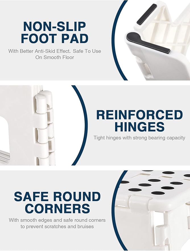 Dyforce Non-Slip Folding Step Stool - 13 inch Height Heavy Duty Foldable Stool for Adults Kids, Plastic Step Stool Camping Stepping Stool - White