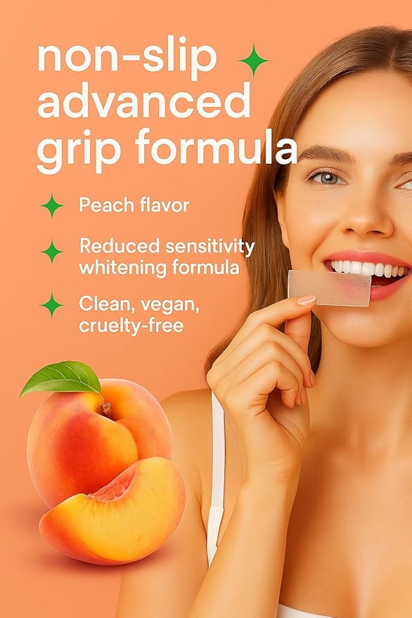 Pap Teeth Whitening Strips – Peach and Watermelon Flavor | Enamel-Safe, Sensitivity-Free Whitening, Gentle Daily Use, 28 Strips (14 Treatments) (Peach)