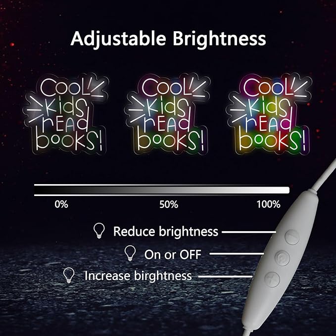 Cool Kids Read Books Neon Sign Reading Led Neon Light for Reading Room Library Reading Corner Light Up Sign for Wall Decor with Dimmable Switches Library Classroom Book Club