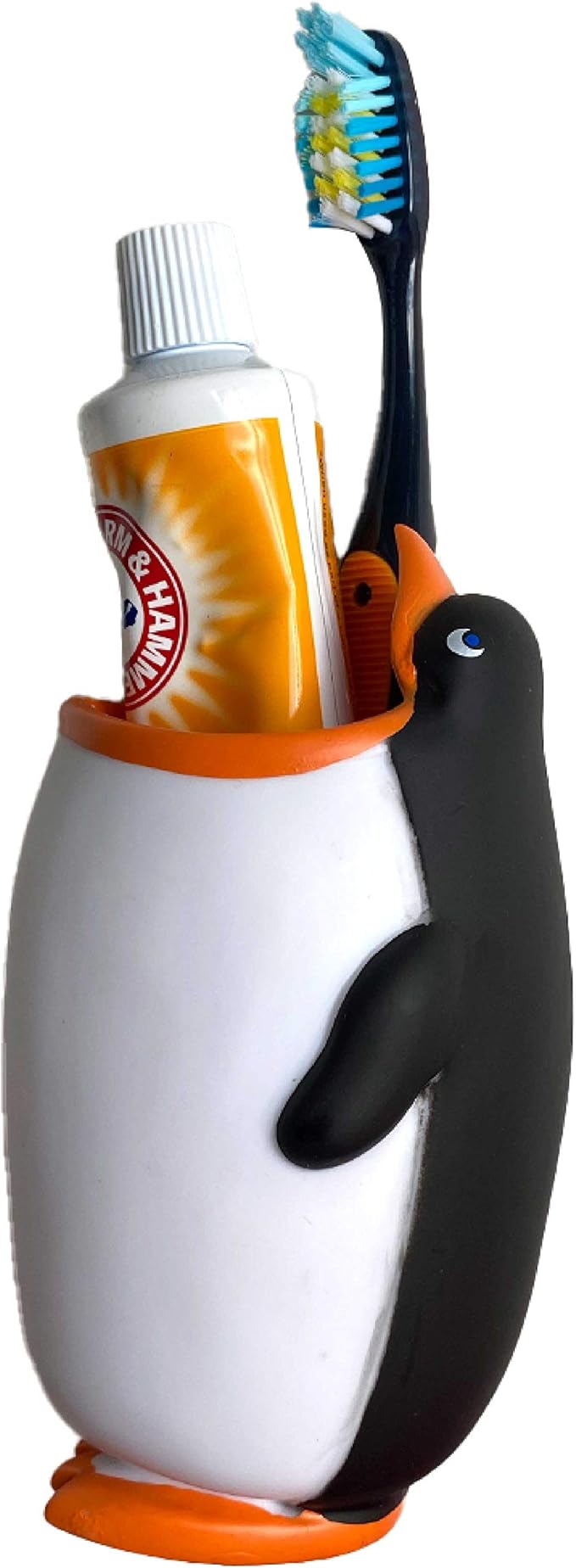 Kids Toothbrush Holder Toothbrush Organizer – Durable Silicone Animal Tooth Brush Holder – Easy to Clean Toothbrush and Toothpaste Holder – Toothbrush Holders for Bathrooms by Lily’s Home [Penguin]