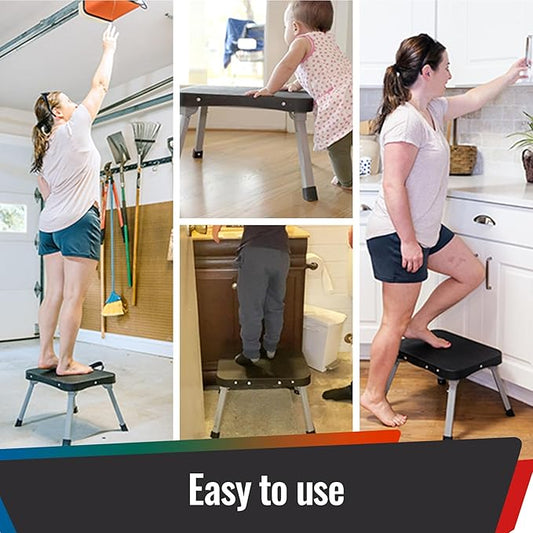 9" Folding Step Stool, Non-Slip 16x12 Large Platform, Portable Compact Sturdy 1-Step Stools for Kids Adults Seniors at Indoor Outdoor - Durable & Safe (9 inch, Black)