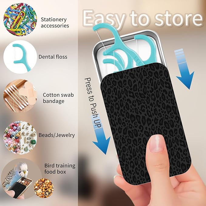 Portable Dental Floss Case, Refillable Cute Travel Floss Dispenser for Men & Women, Pocket Travel Floss Picks Case for Purse, Backpack, Bag Black Leopard Print