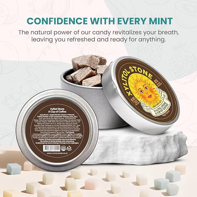 Xylitol Stone Sugar Free Candy - Vegan & Keto Friendly Unique Hard Candy Sugar-Free - 100% Natural Flavor Candies - Gluten Free & Non-GMO Breath Freshener Low Calorie Mints - Coffee (Pack of 1)
