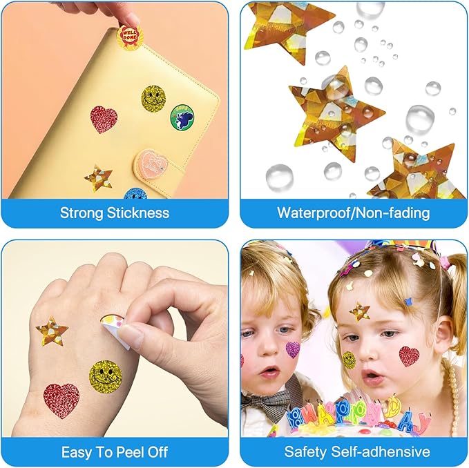 Manual Sticker Dispenser for Rolls of Stickers with 1520Pcs 1Inch Gold Star,Red Heart,Smiley Face Stickers for Kids Reward,Behavior Chart,School Classroom Student Teacher Supplies Gifts(Blue)