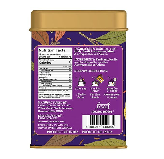 Pride of India | Sip and Relax : Bedtime Tea | 15 Pyramid Full Leaf Individually Wrapped Tea Bags| 100% Natural Blend of White Tea & Herbs from Single Origin | Calming and Soothing
