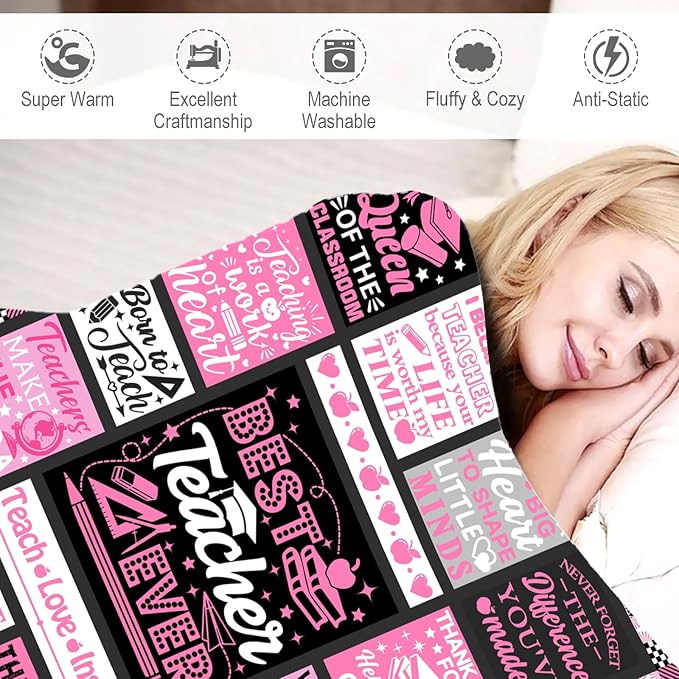 Teacher Gifts Blanket for Women Teacher Appreciation Throw Blankets Plush Flannel Bedding Mothers Day Teachers Gifts for Women Retirement Graduation Birthday Party Decorations 60"X50"