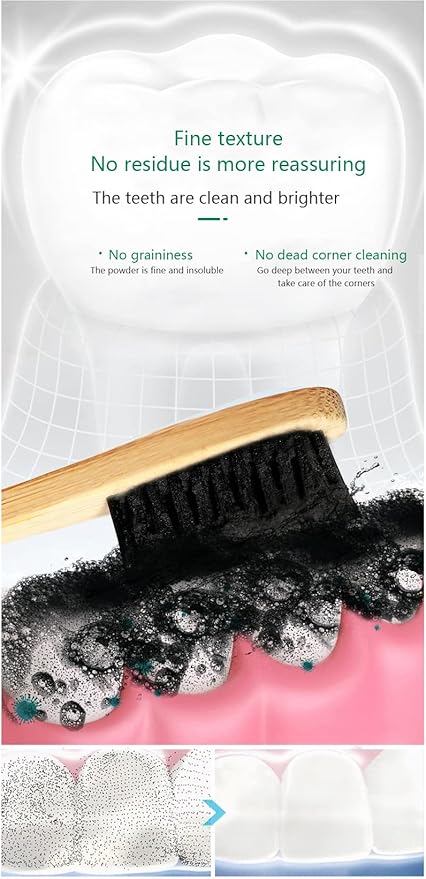 M&R New Formula More Delicate 100% Organic Activated Charcoal Teeth Whitening Powder+Bamboo Toothbrush /30g Coconut Charcoal, Effective Teeth Stain Remover and Toothpaste Alternative/Fresh Mint Taste