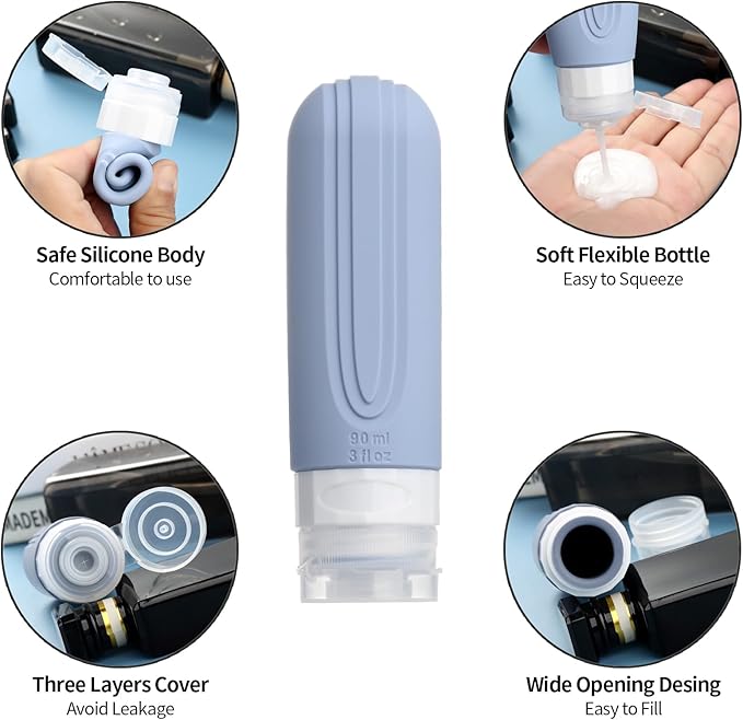 16 Pack Travel Bottles for Toiletries, Oversize 6oz Silicone Travel Containers, Leak Proof Refillable Liquid Shampoo And Conditioner Travel Essentials