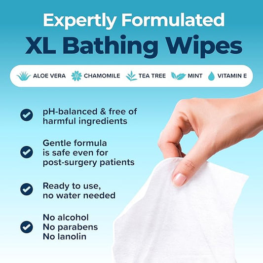Body Wipes For Adults Bathing No Rinse 150pc XL - Ultra Thick Shower Travel Wipes For Personal Cleansing & Hygiene Essentials, Elderly Care, Incontinence Disposable Washcloths For Women Men