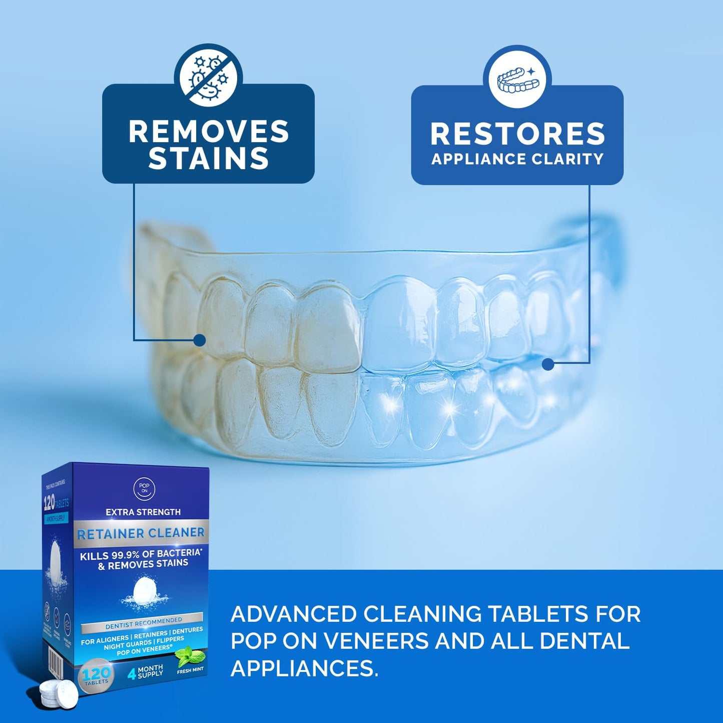 Retainer Cleaner Tablets for Invisalign Approved for Ultrasonic Cleaners -240 Denture Cleaning Tablets for Aligners, Night Guard, Mouth Guard - Denture Cleaner Tablets 8-Month Supply