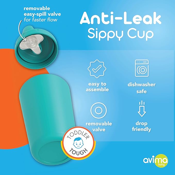 Avima Spill Proof Sippy Cups for Toddlers 1-3 Years - Bite Resistant & BPA Free Training Toddler Cups for Boys & Girls, 10 Oz, 4 Pack Set - Neutral Blue