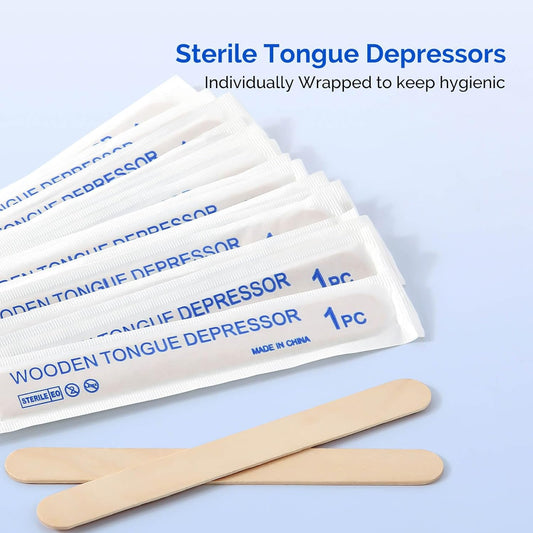 JMU Tongue Depressors Sterile 100 Count, 6" Tongue Depressors Wood Individually Wrapped for Medical Popsicle Crafts