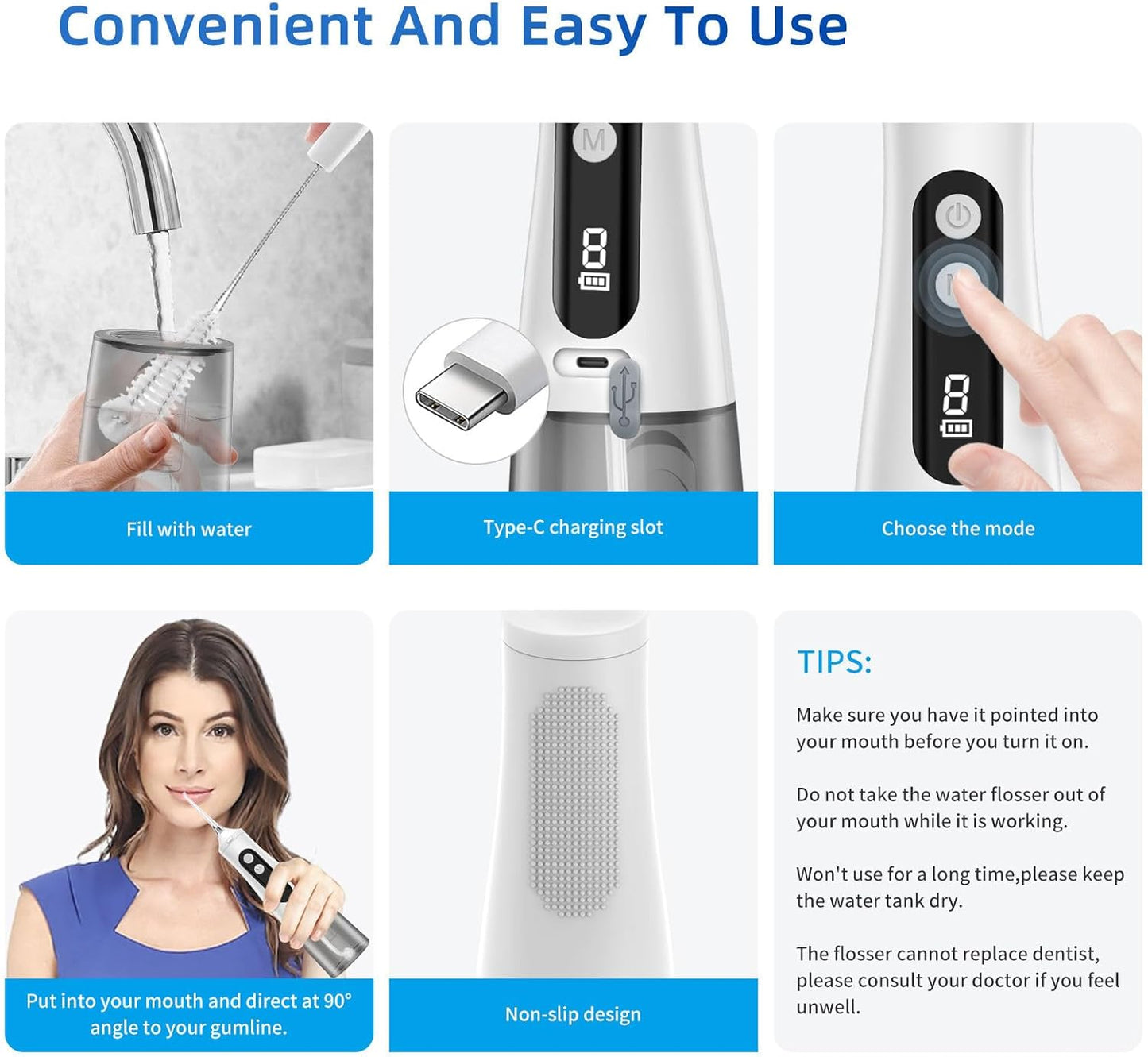 Reva Professional Water Dental Flosser for Teeth & Braces - 9 Modes Cordless Oral Irrigator, 350ML Large Reservoir, 360° Nozzle, IPX7 Waterproof, Rechargeable, Dental Floss Tool (M131 - White)