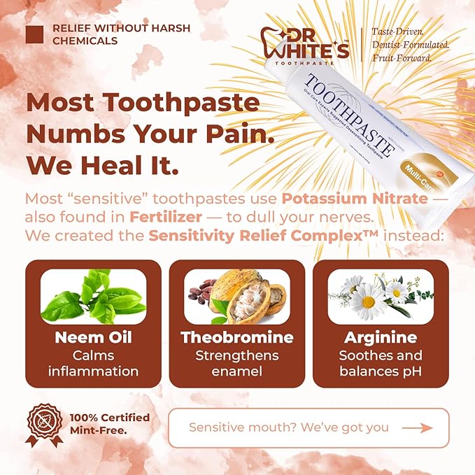 Dr. White’s Fluoride-Free nHA Toothpaste 3-Pack; Dentist-Formulated, Nano Hydroxyapatite + Xylitol, Sensitivity Relief Complex™, Mint-Free, Enamel Safe, Swallow-Safe (3.5 Oz, Sweet Peach)
