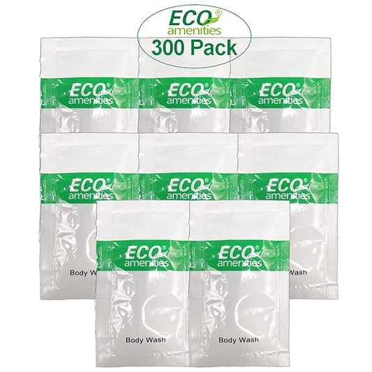 ECO amenities Body Wash Sachets - Hotel Soap & Travel Essentials - Bulk Body Wash Packets & Travel Toiletries - Aromatherapy Green Tea Gel - 0.35 Fl Oz, Pack of 300