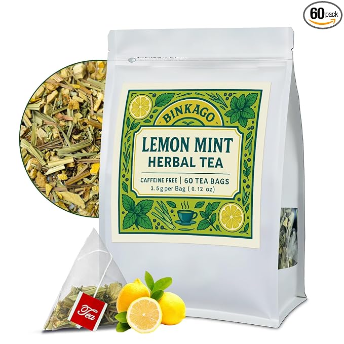 Lemon Peppermint Tea Bags – 60 Count |100% Natural Lemon & Mint Leaves | Naturally Refreshing & Uplifting | Caffeine-Free | Smooth & Cooling Flavor | Individually Wrapped for Daily Enjoyment