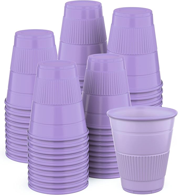 Disposable Cups | 50 Pack | 5 oz Plastic, Small Bathroom Perfect for Medicine, Water, Rinsing, Mouthwash, Party, Dental | Multicolor for Kids | Purple