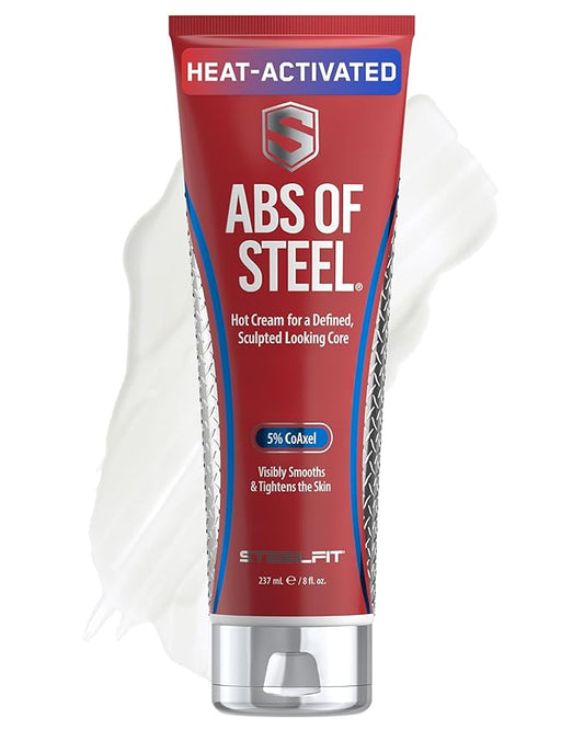 SteelFit Abs of Steel Maximum Definition Cream - Skin Tightening, Toning & Firming Lotion for Sculpting Abs - L-Carnitine Pre & Post Workout Supplement for Men & Women - Non-Greasy Formula, 8 Ounces