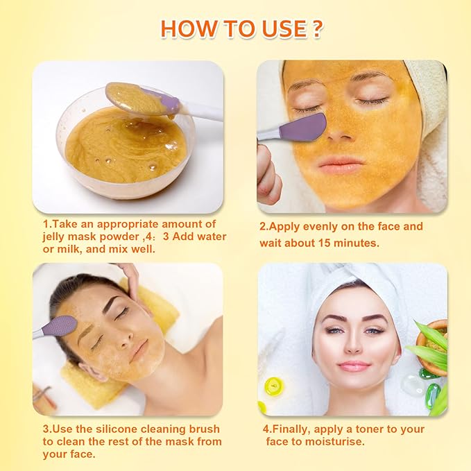Jelly Mask Powder for Facials,24k Gold Jelly Masks for Facials Professional,Peel off Rubber Mask,Anti Aging,Moisturizing,Hydrating,Jelly Face Mask,with Double-ended Silicone Brush,23 Fl Oz
