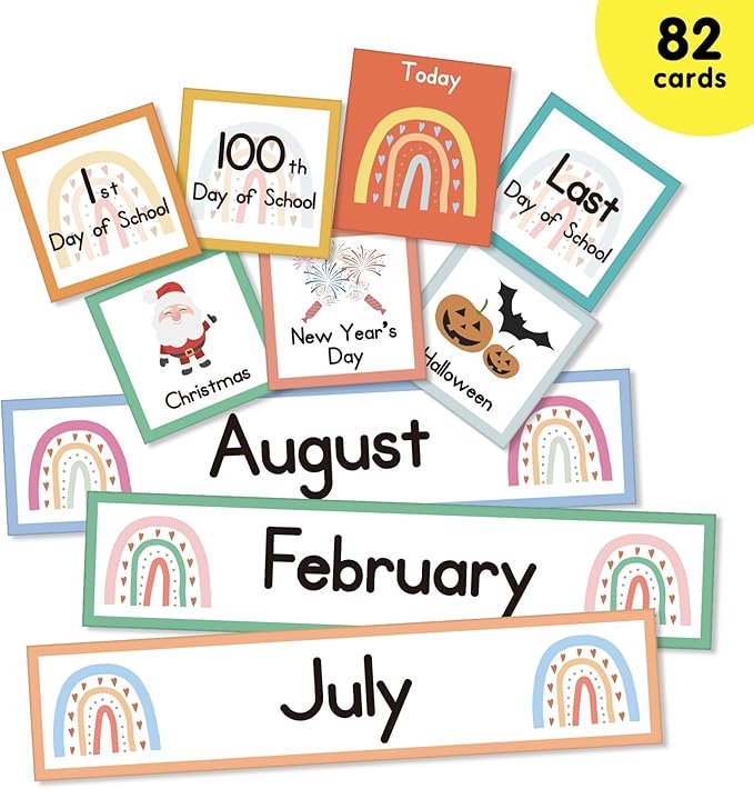 Eamay Rainbow Colorful Calendar Pocket Chart for Kids,Preschool Kindergarten Classroom Elementary Must Haves,Classroom Decorations Decor,Homeschool Teacher Supplies,Back to School Supplies