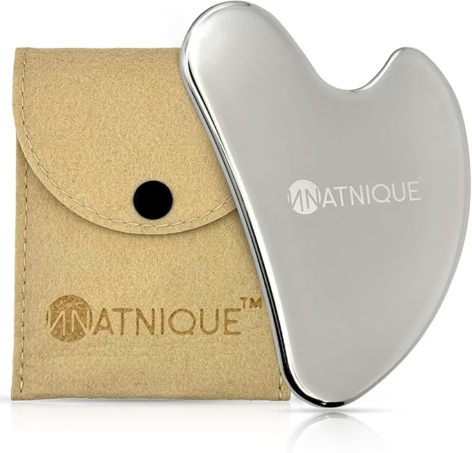 Natnique Stainless Steel Gua Sha Tool – Face & Neck Sculpting Massager for Lymphatic Drainage, Puffiness & Jawline Contour – Anti-Aging Facial Tool for Wrinkles, Firming, Relaxation & Cooling Relief