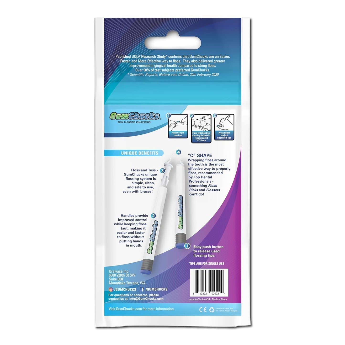 GumChucks Orthodontic Flossers Dental Floss - Floss for Braces - Brace Floss Picks - Gum Flossing Picks - Ortho Dental Flossers (Adult Starter Pack Bundle)