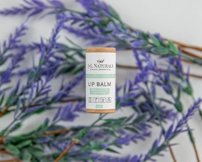 J&L Naturals Sustainable Lip Balm | Organic Ingredients, 100% Natural, Eco-Friendly | Cruelty Free, Vegan, Paraben Free, Silicone Free (Bergamot & Lavender, 5-Piece Bundle)