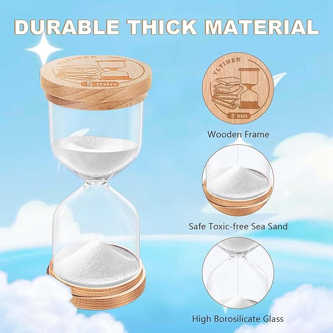 Sand Timer 10 Minute, White Sand Clock for Kids, Beech Wooden Hourglass, Small Sandglass 10 Min for Classroom,Game, Classroom,Decorative (White)
