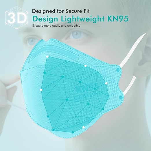 LEMENT KN95 Face Masks - 50 Pack Breathable Comfortable Disposable Masks For Adult, Filter Efficiency≥95%, Elastic Ear Loops, Blue