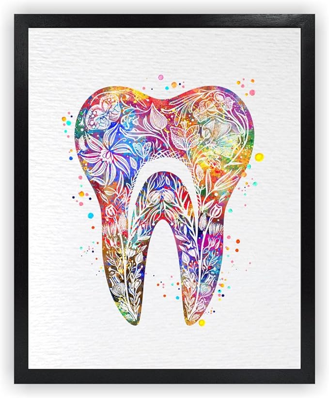 Dignovel Studios 8X10 Unframed Tooth Floral Watercolor Art Print Poster Medical Surgeon Dental Clinic Dentist Office Wall Hanging Decor DN884