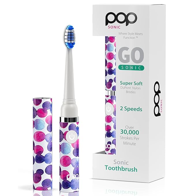 Pop Sonic Electric Toothbrush (Purple Bubble) - Travel Toothbrushes w/AAA Battery | Kids Electric Toothbrushes with 2 Speed & 15,000-30,000 Strokes/Minute, Dupont Nylon Bristles