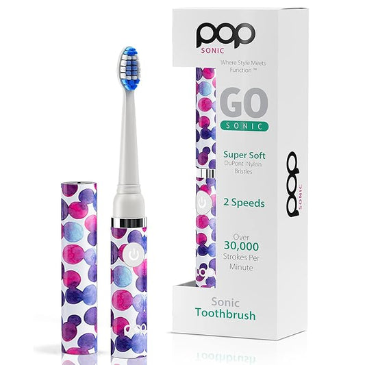 Pop Sonic Electric Toothbrush (Purple Bubble) - Travel Toothbrushes w/AAA Battery | Kids Electric Toothbrushes with 2 Speed & 15,000-30,000 Strokes/Minute, Dupont Nylon Bristles