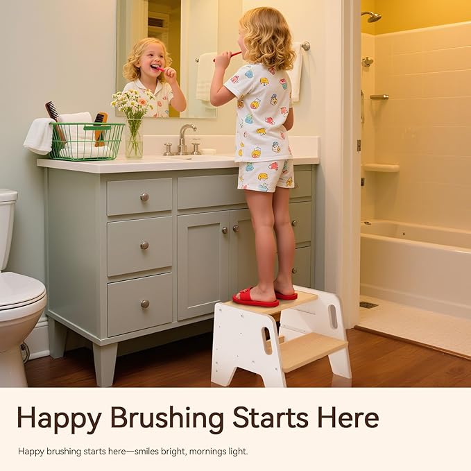 Wingyz Toddler Step Stool with Handles, Wooden Step stools for Kids, Durable 3-Level Height Adjustable Stepstool for Bathroom Sink, Kitchen, Bedroom,Potty Training